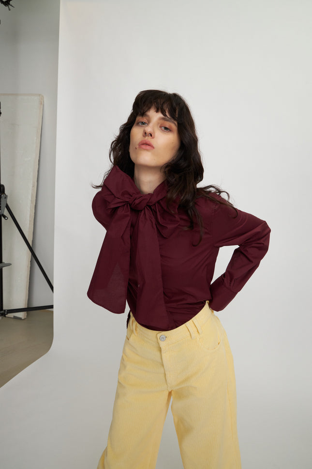 SOLID COTTON SHIRT - BORDEAUX