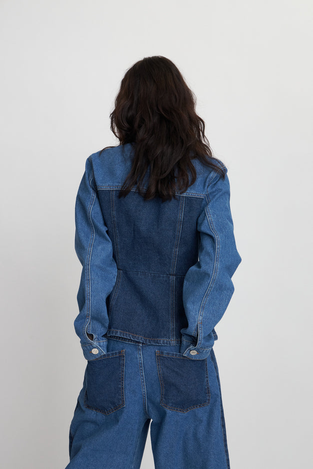 TWO-TONED DENIM SHIRT - BLUE MIX