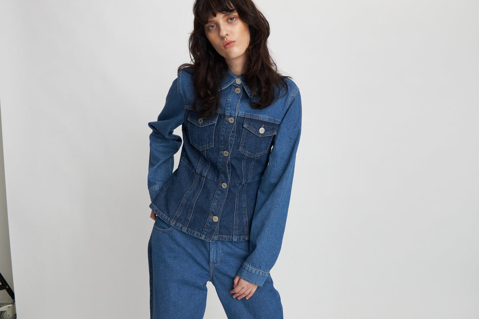 TWO-TONED DENIM SHIRT - BLUE MIX