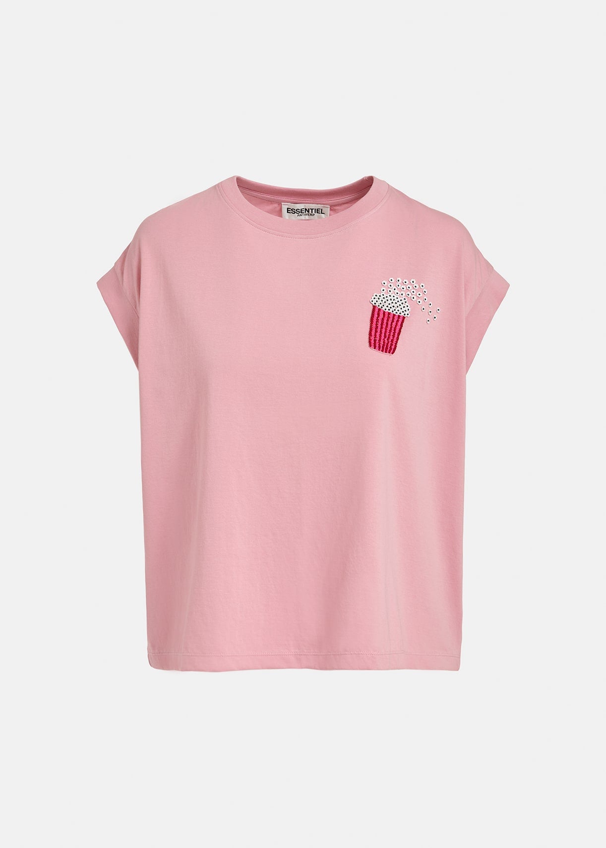 Faustina - hellrosa T-Shirt aus Bio-Baumwolle mit Popcorn-Stickerei