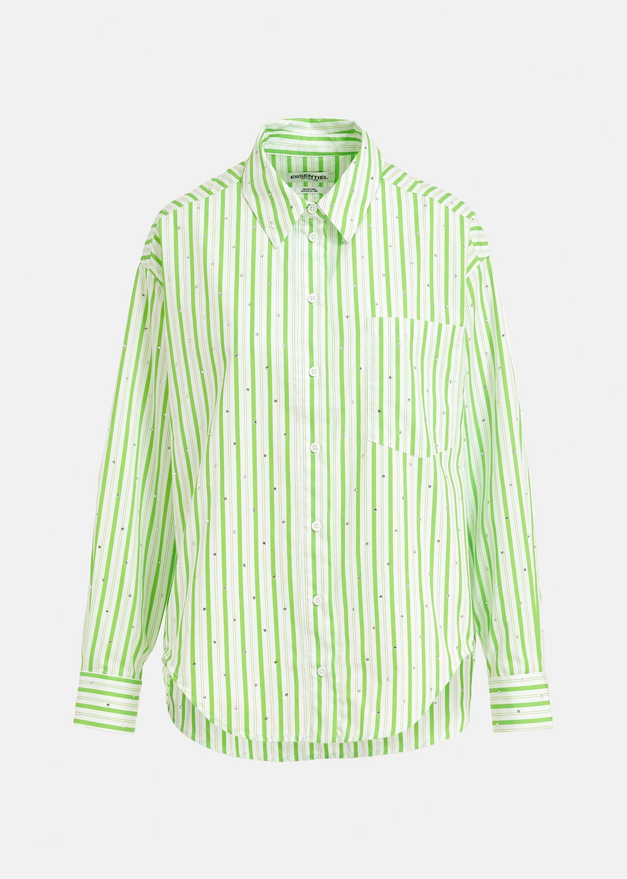 Fevertree - weiß und grün gestreiftes Baumwollhemd mit Strassverzierungen