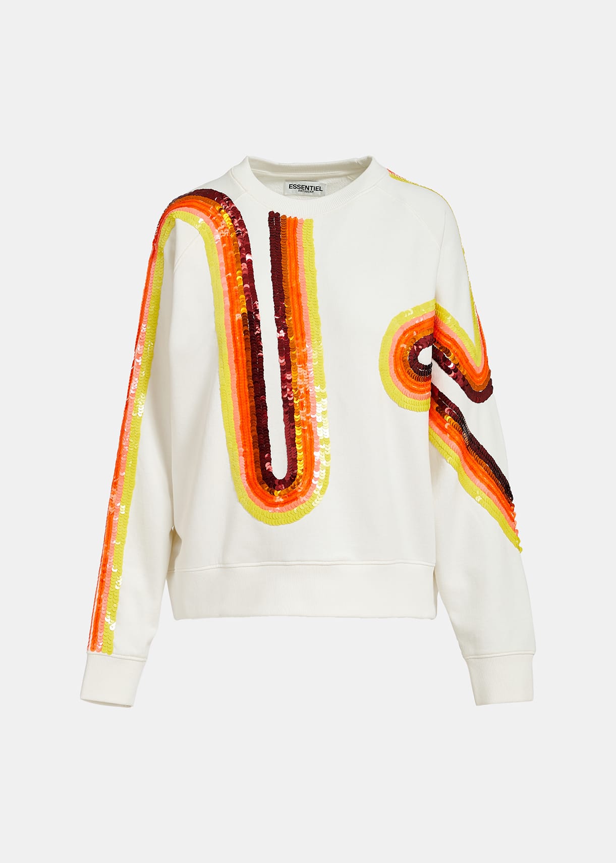 Filicudi - Cremeweißes Sweatshirt mit mehrfarbiger Paillettenstickerei