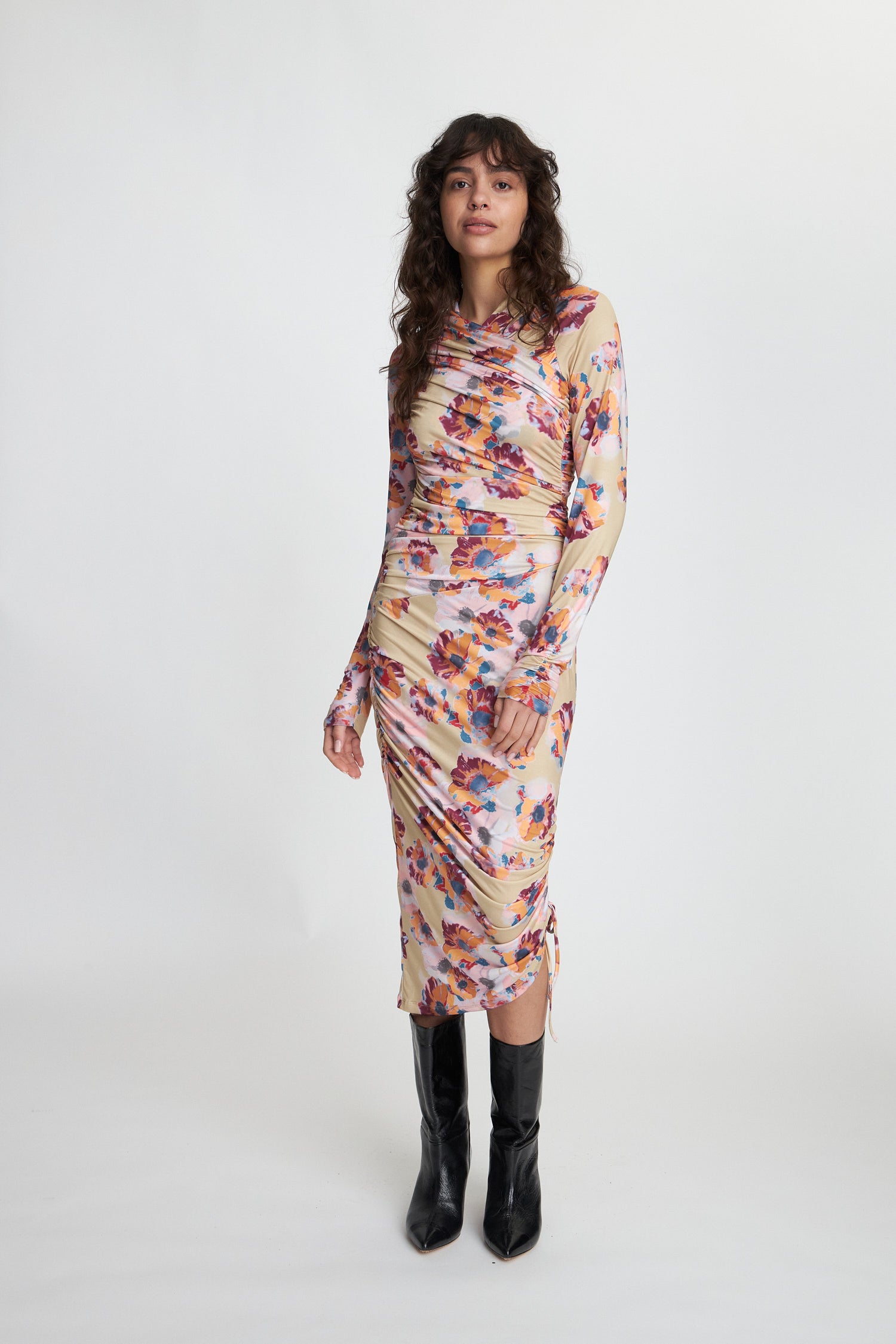 PRINTED JERSEY DRESS - HAPPY BRIGHT FLOWERS