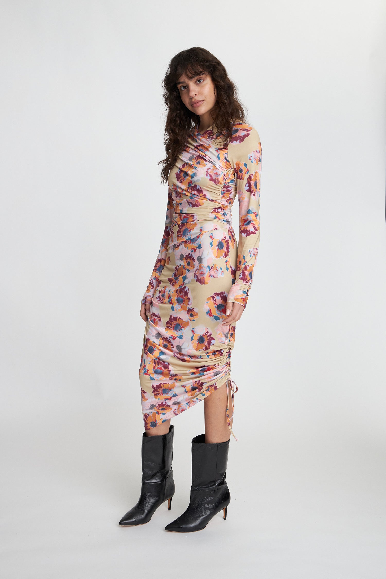 PRINTED JERSEY DRESS - HAPPY BRIGHT FLOWERS